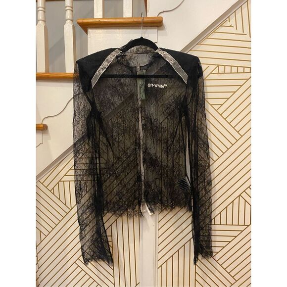 Off-White Black High-Neck Lace Top Size 44 / XL - Picture 2 of 6